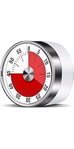 Kitchen Timers for Cooking, Chef Cooking Timer Clock with Loud Alarm,100% Mechanical Desk Timer - No Batteries Required - Magnetic Backing, Exquisite Stainless Steel Body - Countdown Reminder Magnetic