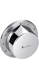 Kitchen Timers for Cooking, Chef Cooking Timer Clock with Loud Alarm,100% Mechanical Desk Timer - No Batteries Required - Magnetic Backing, Exquisite Stainless Steel Body - Countdown Reminder Magnetic