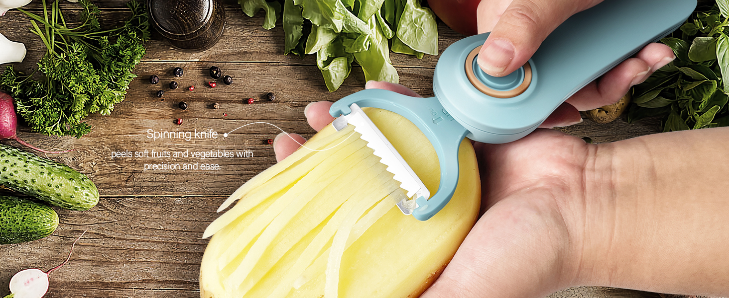 2-in-1 Electric Peeler | Auto Blade for Fruits/Vegetables | 2 Interchangeable Blades | 2*AAA | Kitchen, Travel, Camping