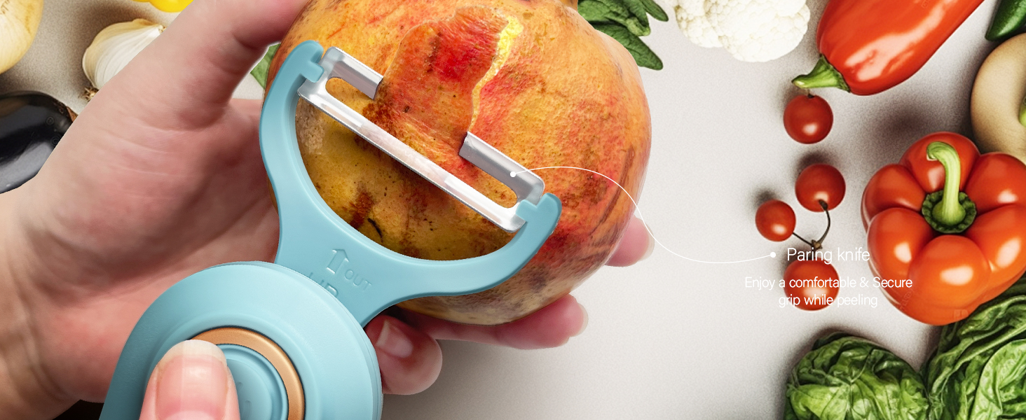 2-in-1 Electric Peeler | Auto Blade for Fruits/Vegetables | 2 Interchangeable Blades | 2*AAA | Kitchen, Travel, Camping
