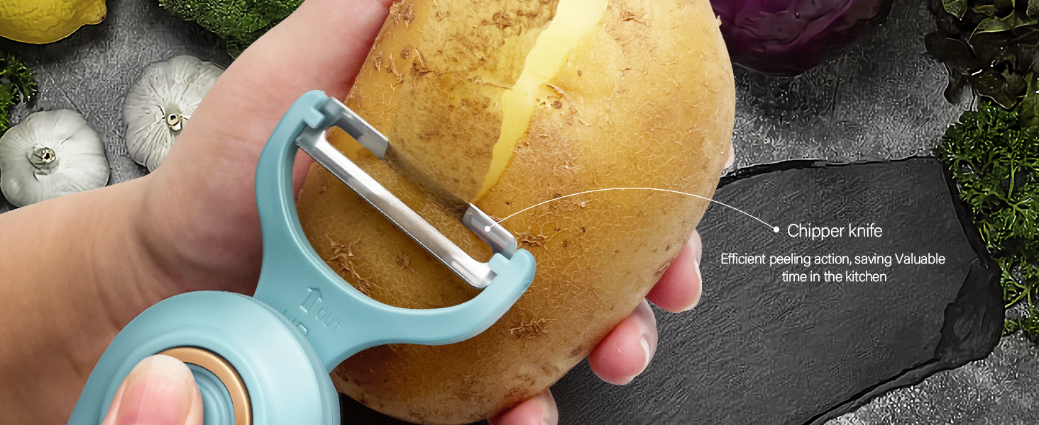 2-in-1 Electric Peeler | Auto Blade for Fruits/Vegetables | 2 Interchangeable Blades | 2*AAA | Kitchen, Travel, Camping