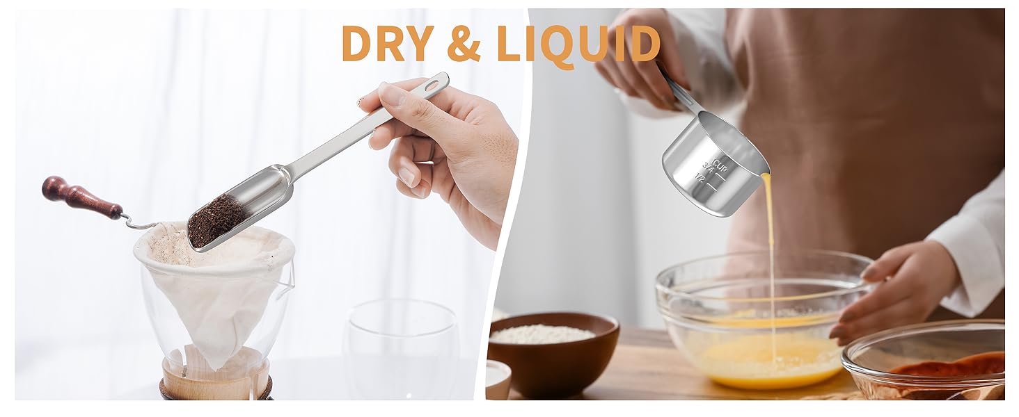 Stainless Steel Measuring Cups & Spoons Set for Cooking and Baking, Nesting Measuring Cups Measuring Spoons for Measuring Dry or Liquid Ingredients, Kitchen Gadgets, 10Pack