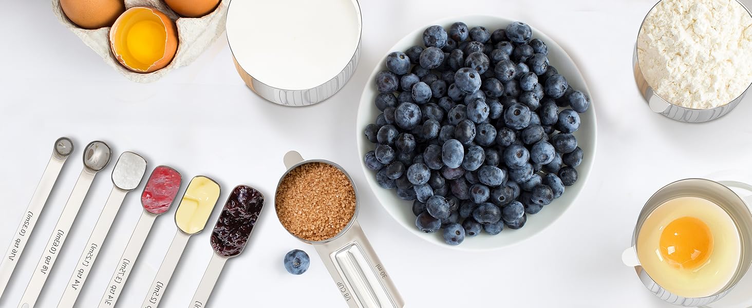 Stainless Steel Measuring Cups & Spoons Set for Cooking and Baking, Nesting Measuring Cups Measuring Spoons for Measuring Dry or Liquid Ingredients, Kitchen Gadgets, 10Pack