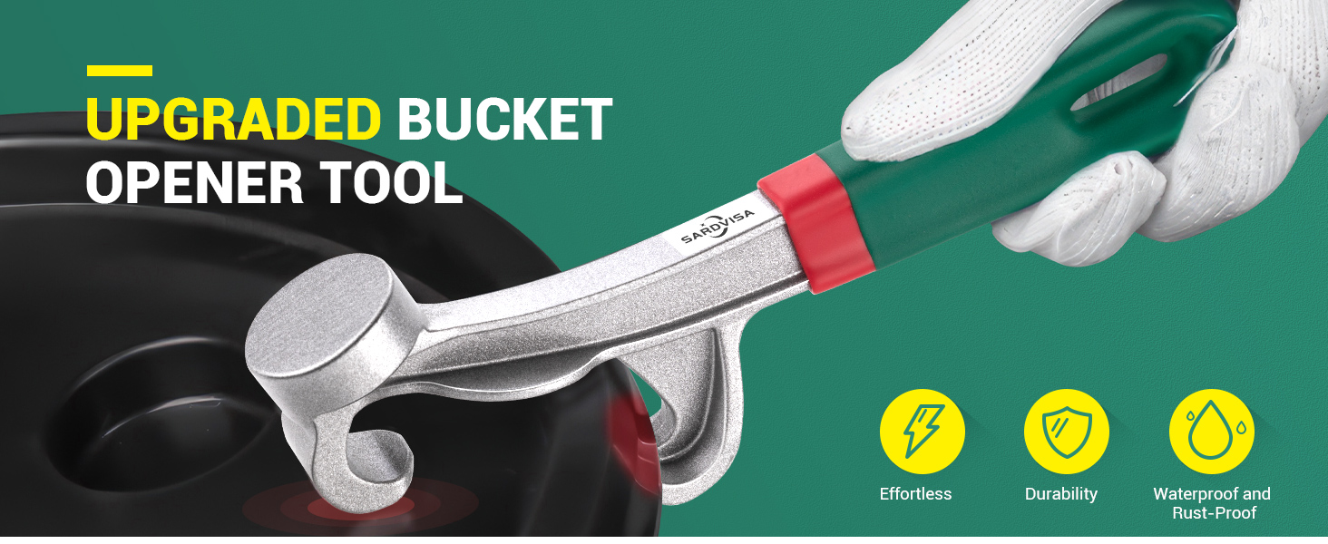 Upgraded Bucket Opener Tool 5 Gallon, 8.5 Inch Aluminum Paint Bucket Lid Opener Wrench with Non-slip Rubber Handle Grip, Metal Can Opener Lid Pail Remover Tool for Home Industrial