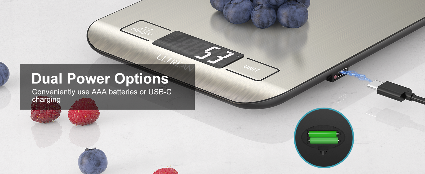 Ultrean Food Scale, 33lb Digital Kitchen Scale for Food Ounces Grams, 304 Stainless Steel, Type-C Charging and Batteries, Perfect for Meal Prep, Cooking, and Baking