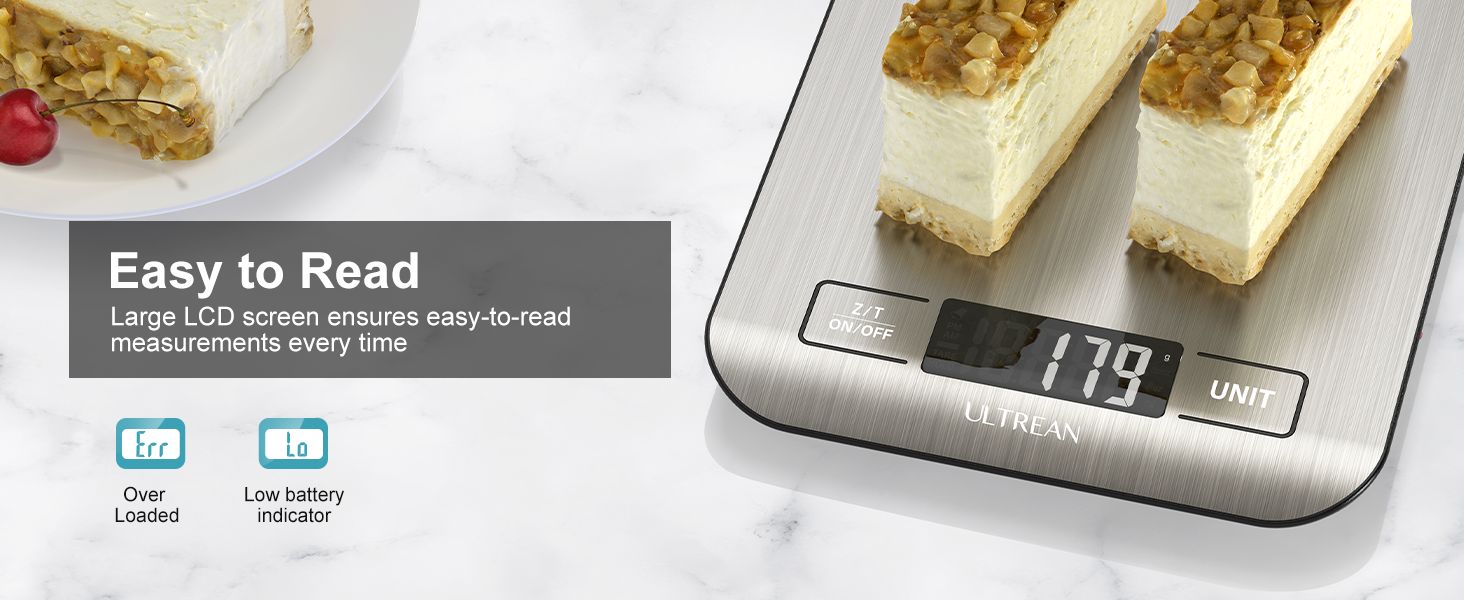 Ultrean Food Scale, 33lb Digital Kitchen Scale for Food Ounces Grams, 304 Stainless Steel, Type-C Charging and Batteries, Perfect for Meal Prep, Cooking, and Baking