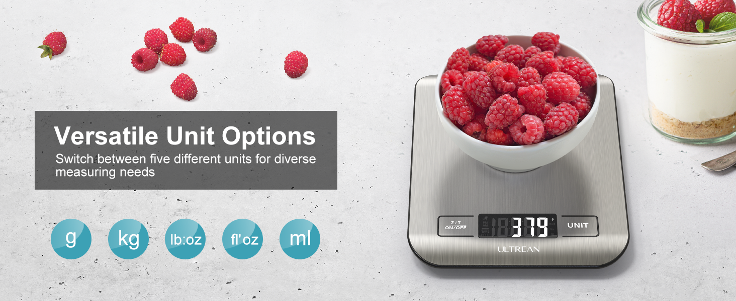 Ultrean Food Scale, 33lb Digital Kitchen Scale for Food Ounces Grams, 304 Stainless Steel, Type-C Charging and Batteries, Perfect for Meal Prep, Cooking, and Baking