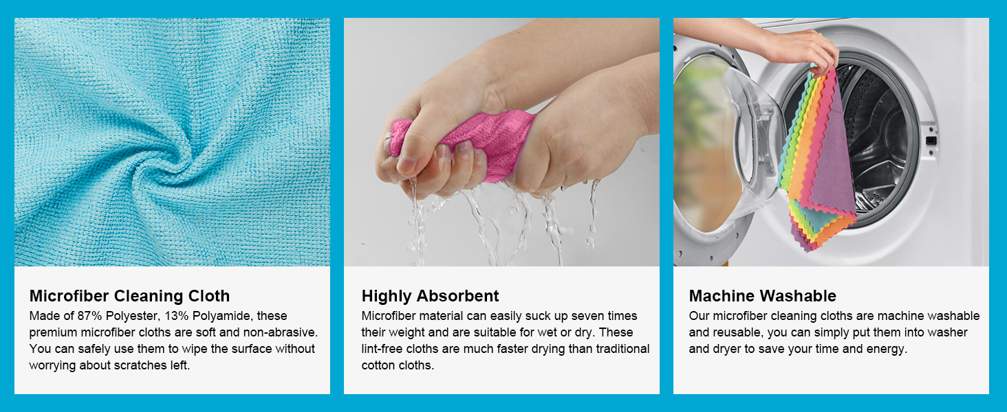 Orighty Microfiber Cleaning Cloth, 24 Pack Highly Absorbent Cleaning Rags, Household Cleaning Supplies, Reusable Lint Free Cloths Microfiber Rag for House, Kitchen, Car Care, 12x11 inch