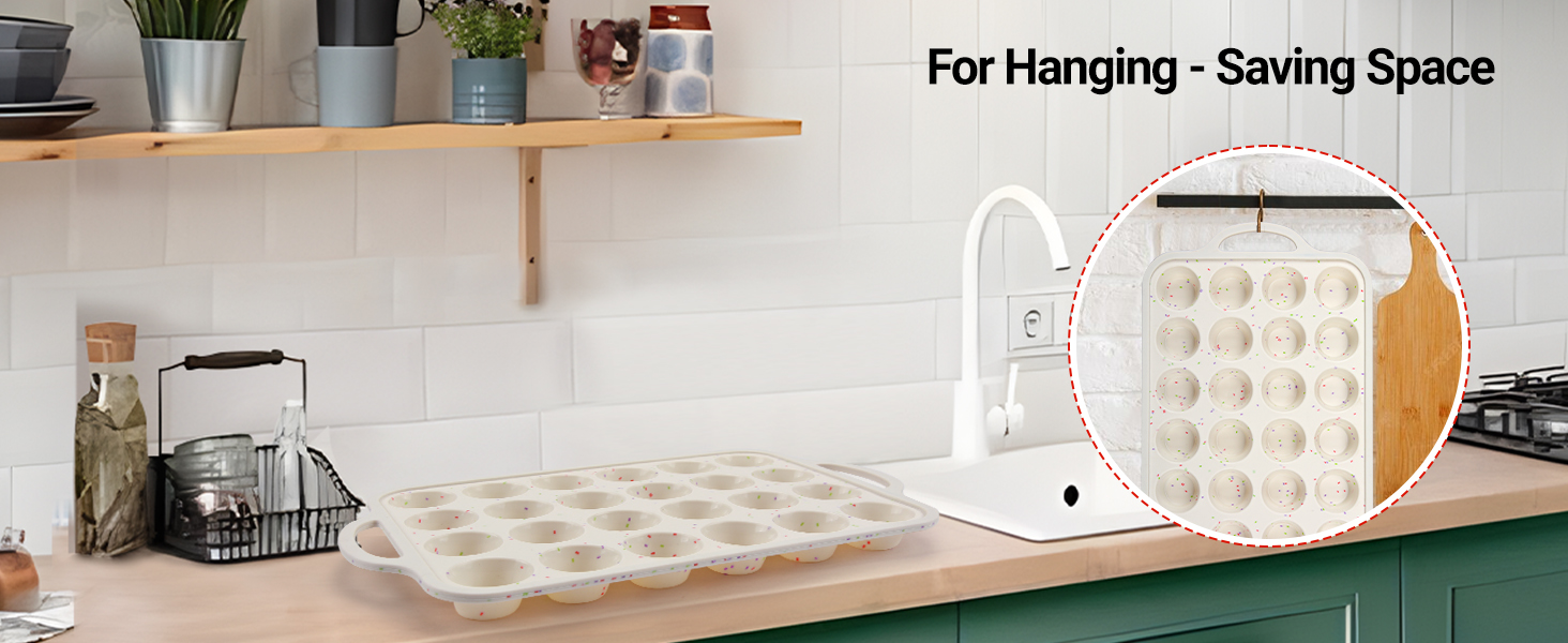 CAKETIME Mini Muffin Pan, Metal Reinforced Frame Mini Cupcake Pans 24 Cups Nonstick Muffin Silicone Molds with Handle for Baking Muffins, Cupcakes, Egg Bites 2 Pack