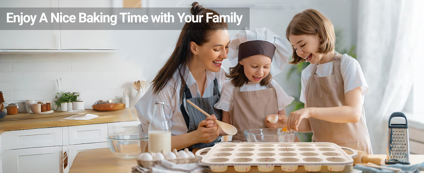 CAKETIME Mini Muffin Pan, Metal Reinforced Frame Mini Cupcake Pans 24 Cups Nonstick Muffin Silicone Molds with Handle for Baking Muffins, Cupcakes, Egg Bites 2 Pack