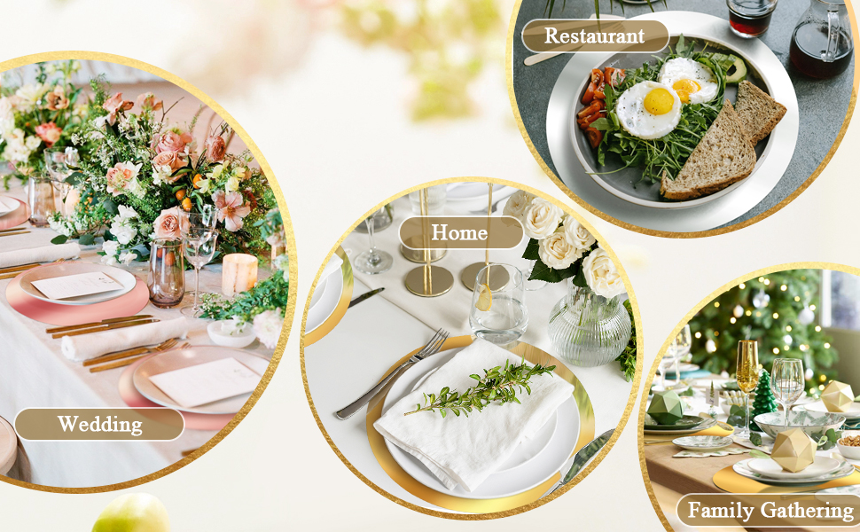 KesaPlan 50PCS Round Gold Placemats, 13