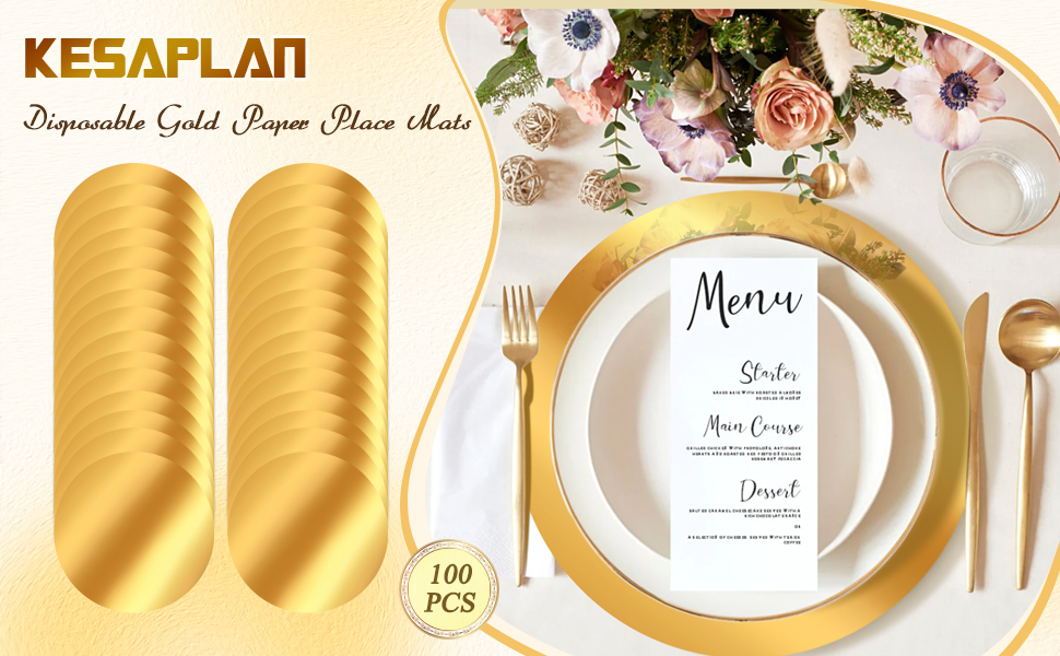 KesaPlan 50PCS Round Gold Placemats, 13