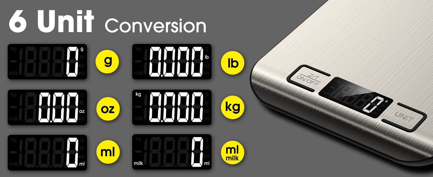 Mik-Nana Food Scale, 22lb Digital Kitchen Scale Weight Grams and Ounces for Baking Cooking Coffee Package Postage, 6 Units with Tare Function, LCD Display, Easy Clean Stainless Steel