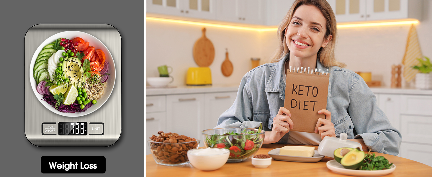 Mik-Nana Food Scale, 22lb Digital Kitchen Scale Weight Grams and Ounces for Baking Cooking Coffee Package Postage, 6 Units with Tare Function, LCD Display, Easy Clean Stainless Steel