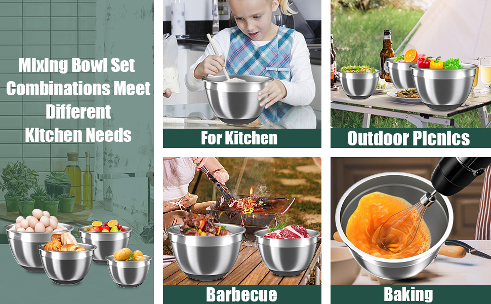 Mixing Bowls with Airtight Lids Set, 4 Stainless Steel Bowls Nesting Bowls & Colander, Kitchen Organizers and Storage Non-Slip Bottom, Size 1.5/2.0/2.5/4.5QT, Great for Mixing & Serving, Black