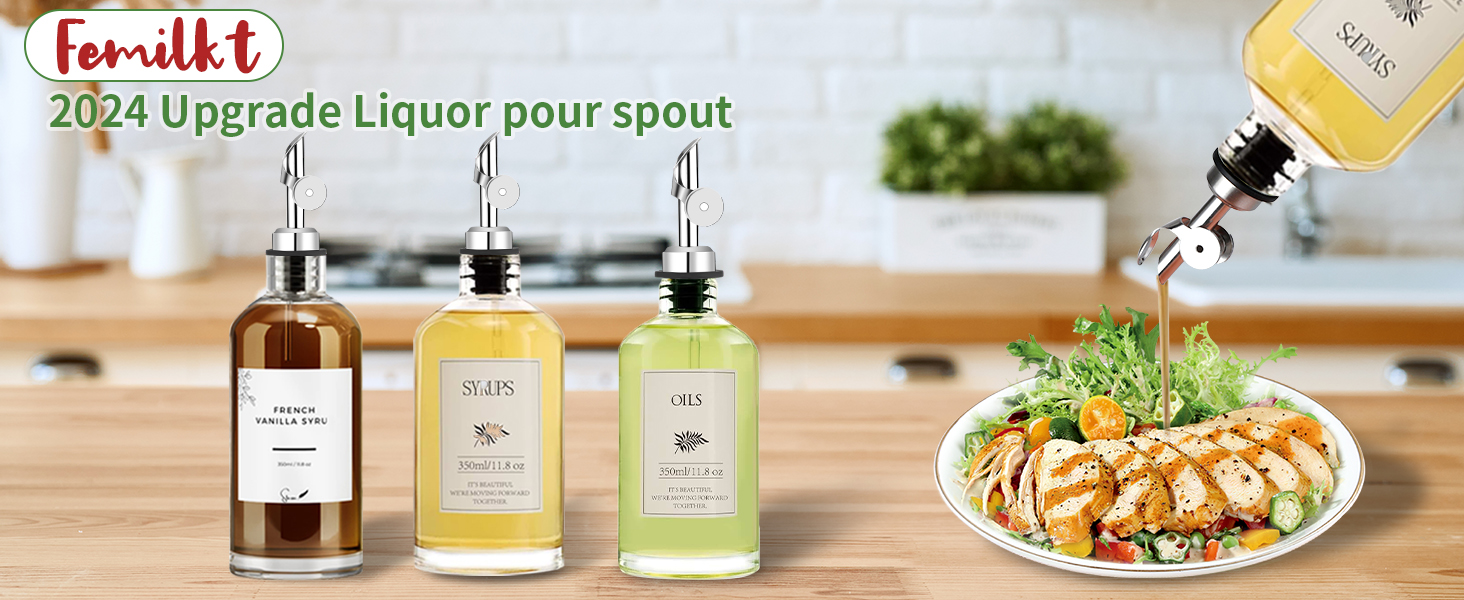 Liquor Pour Spout,Pour Spout for Liquor Bottles,Automatic Olive Oil Dispenser Spout,liquor dispenser,Olive Oil Spout,liquor bottle pourers Alcohol Wine Syrup Home Bar Accessories (Sliver, 12 Pack)