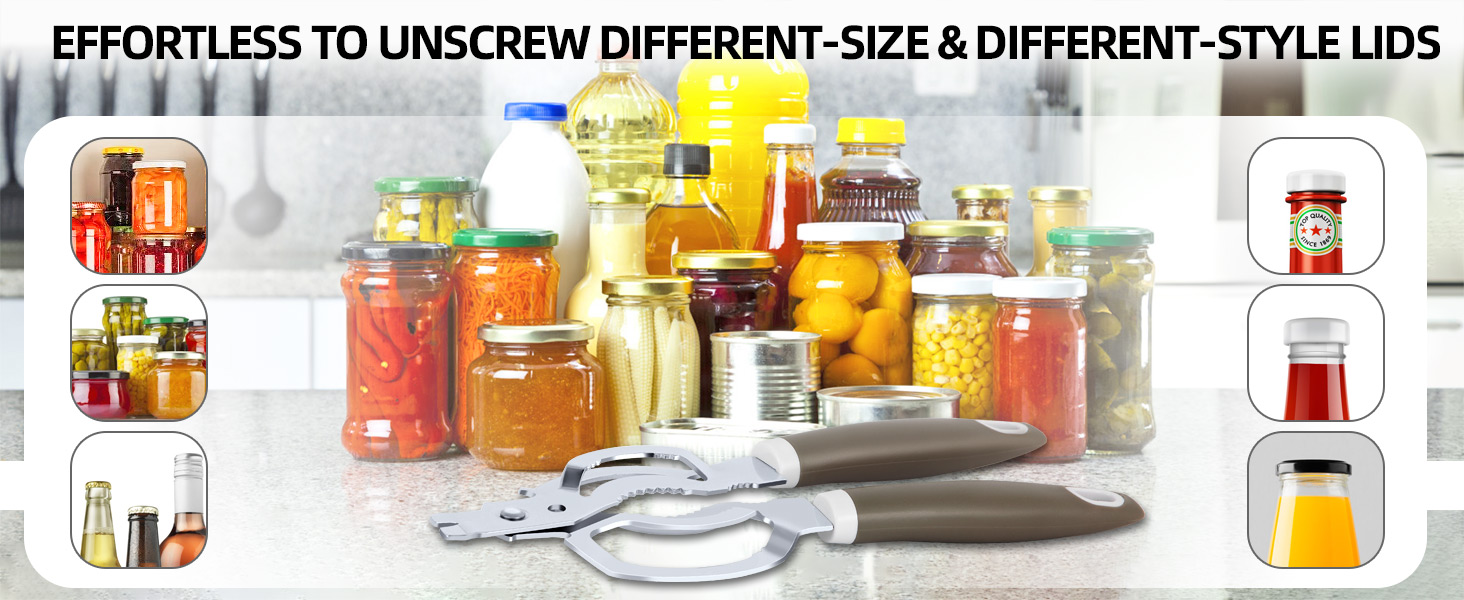 Jar Opener, Multifunctional Jar Openers for Seniors, Stainless Steel Jar Lid Opener, Easy Twist Bottle Opener for Seniors with Arthritis