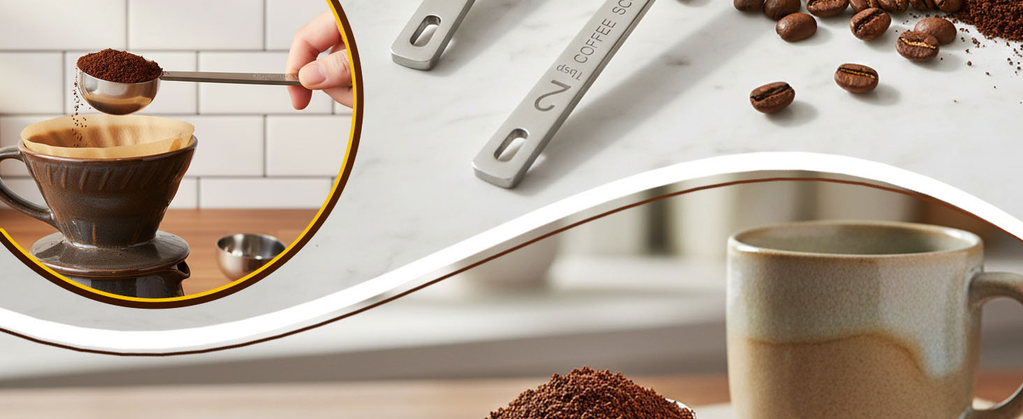 2PCS Stainless Steel Coffee Scoop Set - 1 tbsp (15ml) & 2 tbsp (30ml) Long Handle Ground Coffee Measuring Spoons 1&2 Tablespoon Scoop for Tea, Spices, Protein Powder, Kitchen & Barista Tools