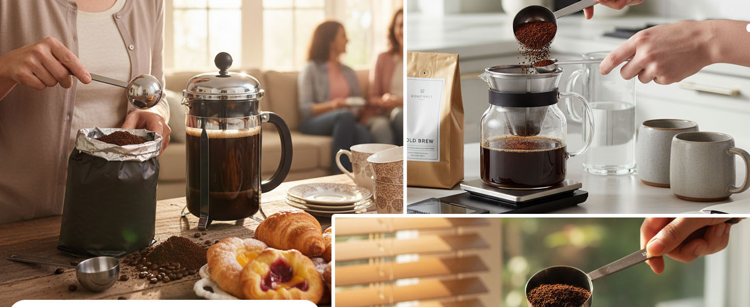 2PCS Stainless Steel Coffee Scoop Set - 1 tbsp (15ml) & 2 tbsp (30ml) Long Handle Ground Coffee Measuring Spoons 1&2 Tablespoon Scoop for Tea, Spices, Protein Powder, Kitchen & Barista Tools