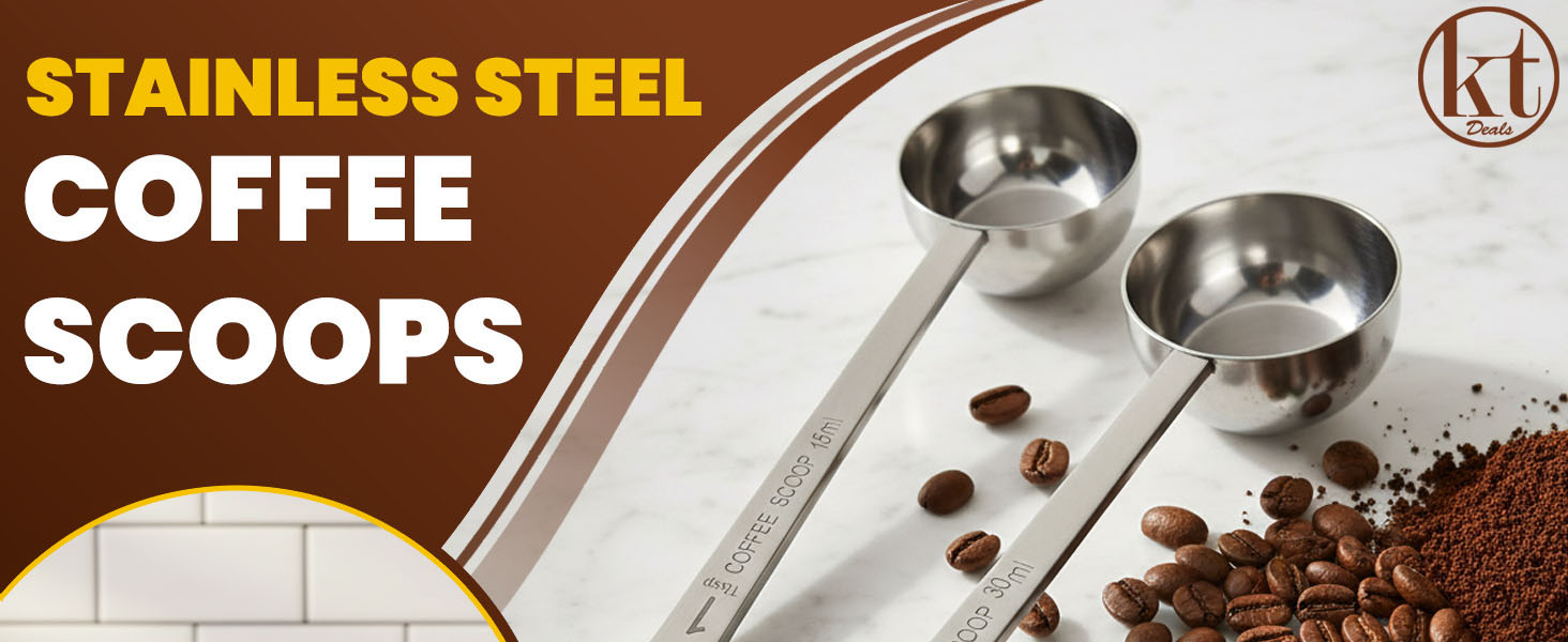 2PCS Stainless Steel Coffee Scoop Set - 1 tbsp (15ml) & 2 tbsp (30ml) Long Handle Ground Coffee Measuring Spoons 1&2 Tablespoon Scoop for Tea, Spices, Protein Powder, Kitchen & Barista Tools
