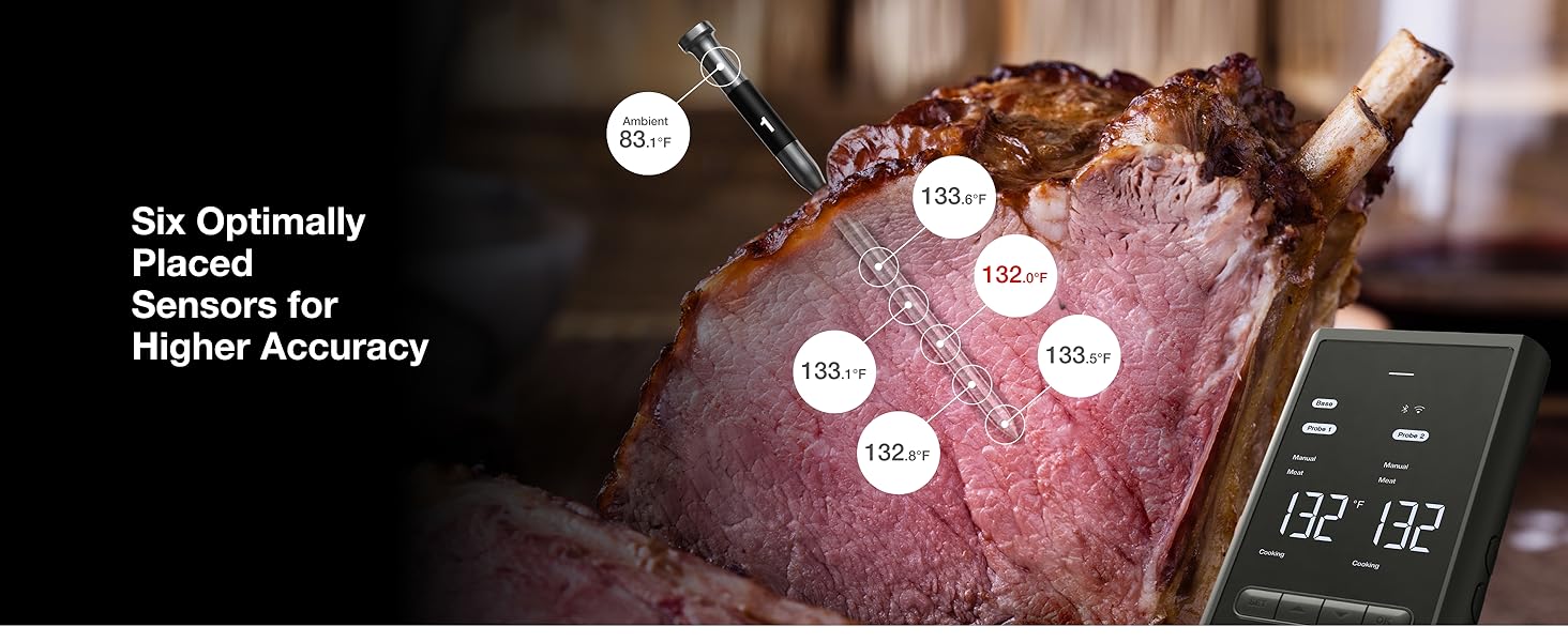 ThermoMaven Smart Bluetooth Wireless Meat Thermometer: Standalone Base, WiFi Unlimited Range, 6 Sensors with NIST Certified Accuracy, 2 Probes for Kitchen, BBQ, Grill, Oven, Smoker, Rotisserie