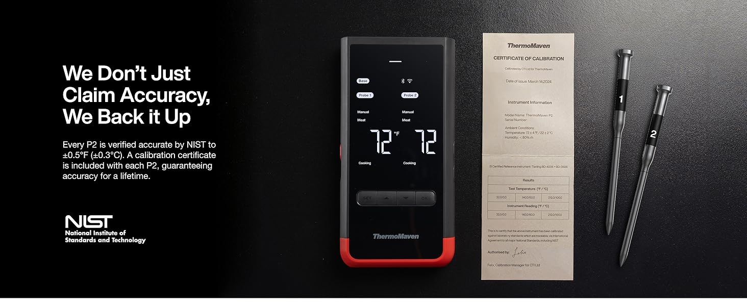 ThermoMaven Smart Bluetooth Wireless Meat Thermometer: Standalone Base, WiFi Unlimited Range, 6 Sensors with NIST Certified Accuracy, 2 Probes for Kitchen, BBQ, Grill, Oven, Smoker, Rotisserie
