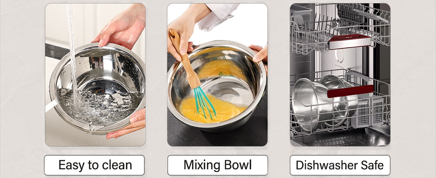 Stainless Steel Colander for Kitchen, 2.5QT Rice Washer Strainer with Mixing Bowl, Colander Bowl Set with Microporous for Washing Rice, Pasta, Spaghetti, Fruits, Dishwasher Safe(2PC)