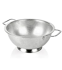 Stainless Steel Colander for Kitchen, 2.5QT Rice Washer Strainer with Mixing Bowl, Colander Bowl Set with Microporous for Washing Rice, Pasta, Spaghetti, Fruits, Dishwasher Safe(2PC)