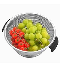 Stainless Steel Colander for Kitchen, 2.5QT Rice Washer Strainer with Mixing Bowl, Colander Bowl Set with Microporous for Washing Rice, Pasta, Spaghetti, Fruits, Dishwasher Safe(2PC)