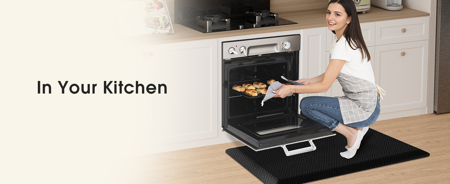 Mattitude Kitchen Mat Cushioned Anti-Fatigue Floor Mat Water Resistant Non-Slip Mats and Rugs Standing and Comfort Desk Mats for House Sink Office Laundry (Black, 17.3