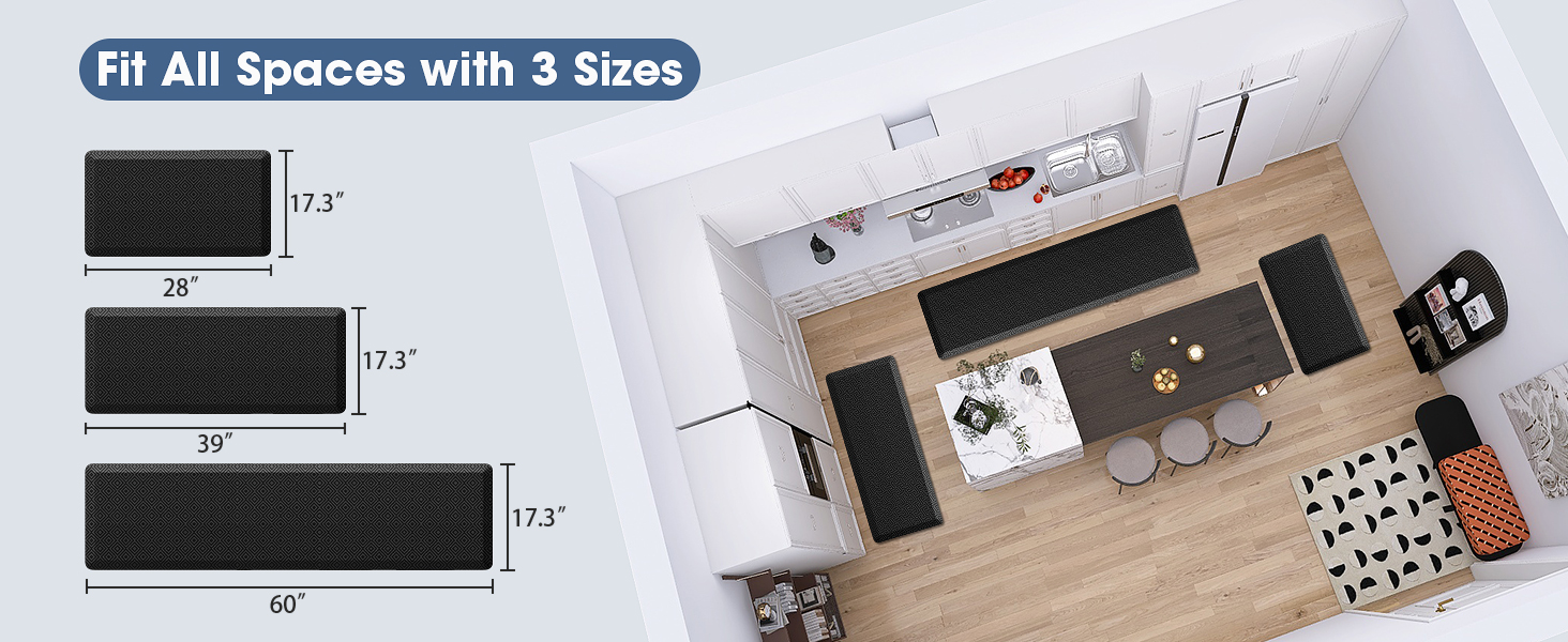 Mattitude Kitchen Mat Cushioned Anti-Fatigue Floor Mat Water Resistant Non-Slip Mats and Rugs Standing and Comfort Desk Mats for House Sink Office Laundry (Black, 17.3