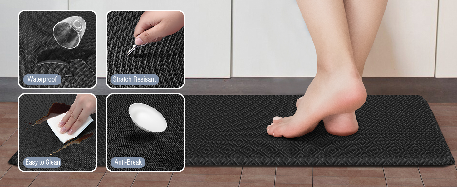 Mattitude Kitchen Mat 2PCS Kitchen Rugs Cushioned Anti-Fatigue Rug Waterproof Standing Desk Mat Kitchen Mats for Floor Kitchen Rug Set for Kitchen, Sink, Office 17.3