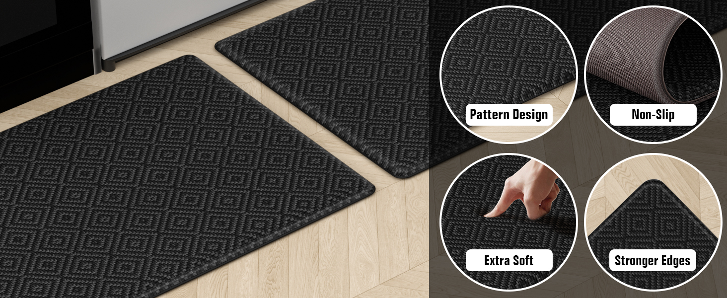 Mattitude Kitchen Mat 2PCS Kitchen Rugs Cushioned Anti-Fatigue Rug Waterproof Standing Desk Mat Kitchen Mats for Floor Kitchen Rug Set for Kitchen, Sink, Office 17.3