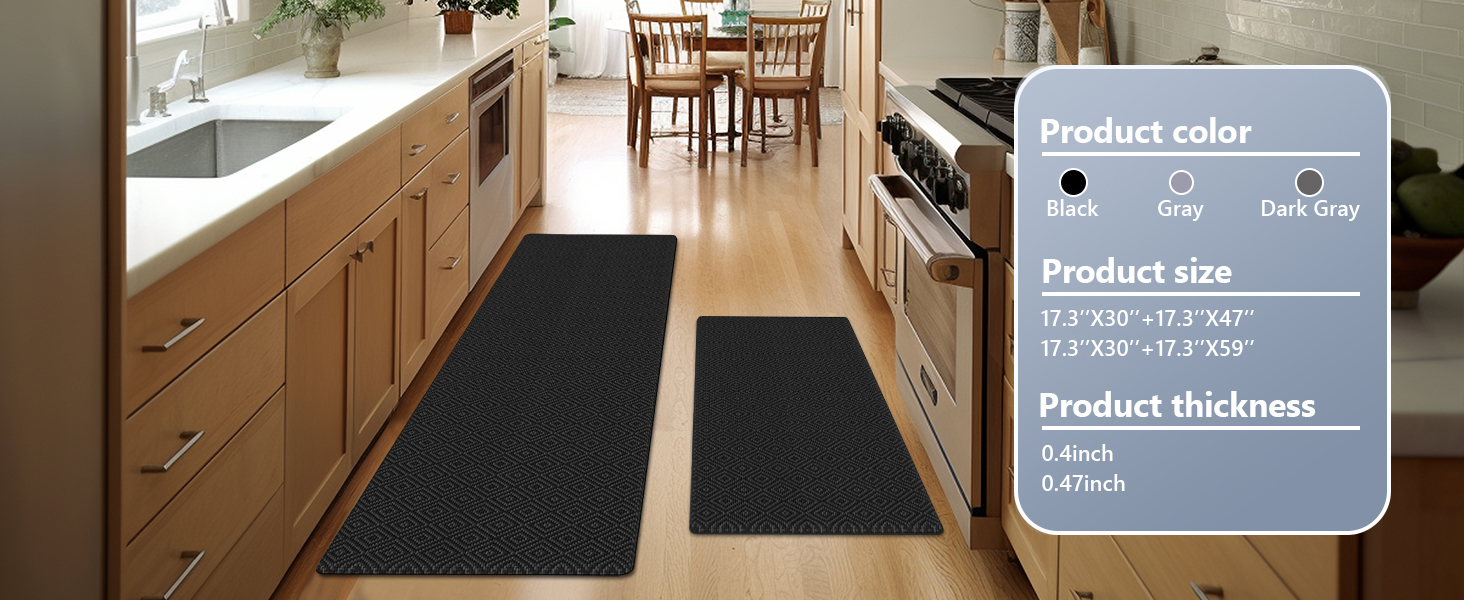 Mattitude Kitchen Mat 2PCS Kitchen Rugs Cushioned Anti-Fatigue Rug Waterproof Standing Desk Mat Kitchen Mats for Floor Kitchen Rug Set for Kitchen, Sink, Office 17.3