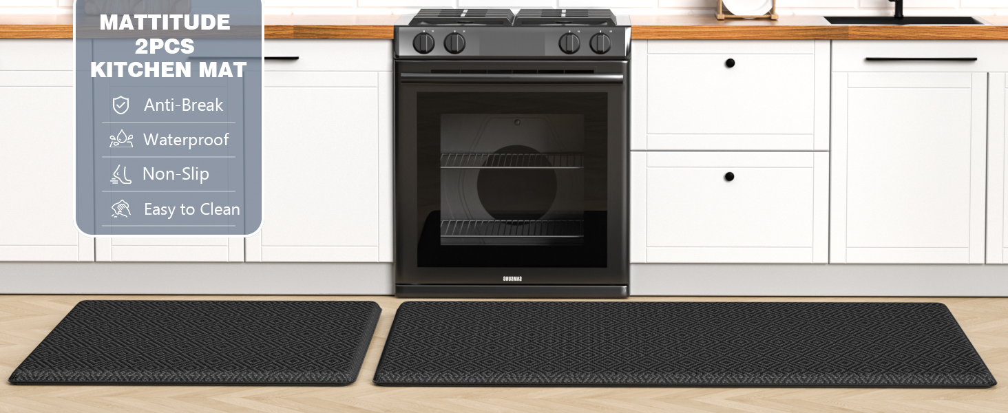 Mattitude Kitchen Mat 2PCS Kitchen Rugs Cushioned Anti-Fatigue Rug Waterproof Standing Desk Mat Kitchen Mats for Floor Kitchen Rug Set for Kitchen, Sink, Office 17.3