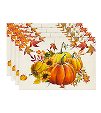 Artoid Mode Brown Poppy Floral Round Table Wedge Placemats Set of 4, Seasonal Kitchen Dining Table Decoration for Indoor Party Home