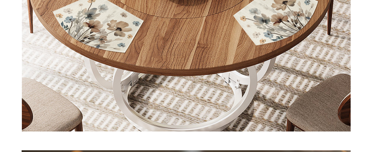 Artoid Mode Brown Poppy Floral Round Table Wedge Placemats Set of 4, Seasonal Kitchen Dining Table Decoration for Indoor Party Home