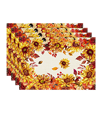 Artoid Mode Brown Poppy Floral Round Table Wedge Placemats Set of 4, Seasonal Kitchen Dining Table Decoration for Indoor Party Home