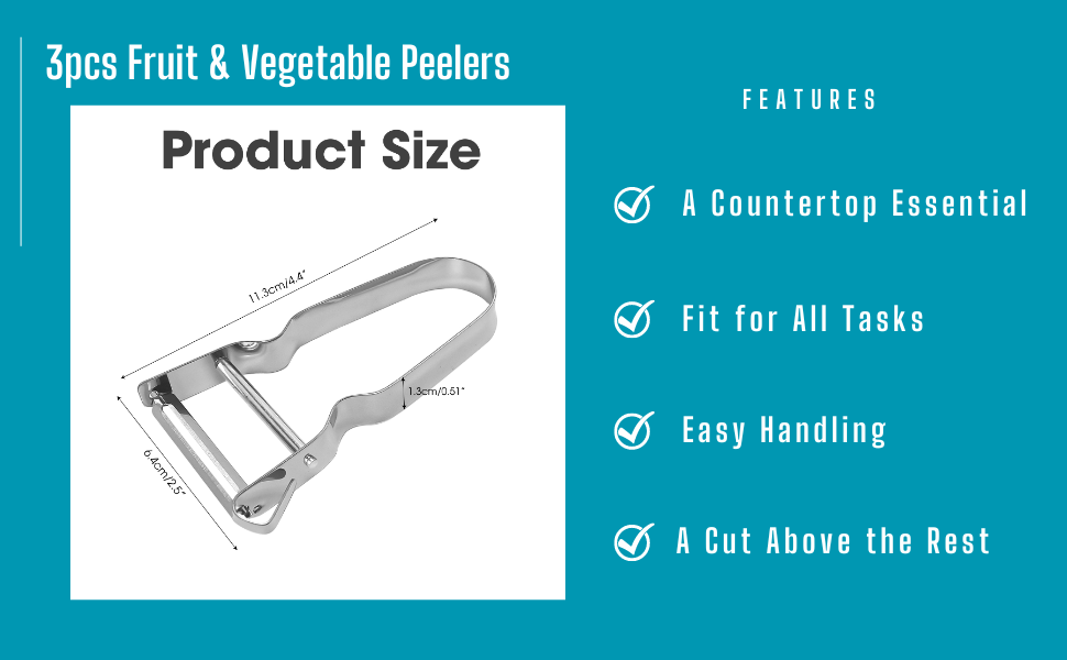 3pcs Genuine Inox Handle Straight Blade Peeler for Kitchen - Star Potato & Fruit Vegetable Metal Blade Rex Speed Bar