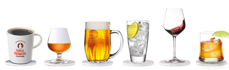 Hoewina 6Pcs Drink Coasters with Holder, Natural Style Ceramic Drink Coaster, Absorbent Coasters Set Suitable for Kinds of Cups, Modern Style Coasters for Coffee Table, 4 Inches（Style 6）