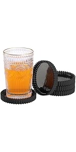 Modern Clear Coaster Set of 5- Glass Coasters for Drinks Crystal Coasters Round Cup Coasters Coffee Table Decor for Office, Kitchen, Bar, Dining Room, Living Room, Patio(Amber)