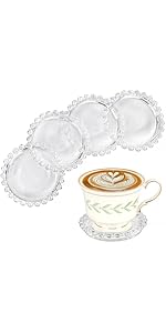Modern Clear Coaster Set of 5- Glass Coasters for Drinks Crystal Coasters Round Cup Coasters Coffee Table Decor for Office, Kitchen, Bar, Dining Room, Living Room, Patio(Amber)