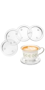 Modern Clear Coaster Set of 5- Glass Coasters for Drinks Crystal Coasters Round Cup Coasters Coffee Table Decor for Office, Kitchen, Bar, Dining Room, Living Room, Patio(Amber)