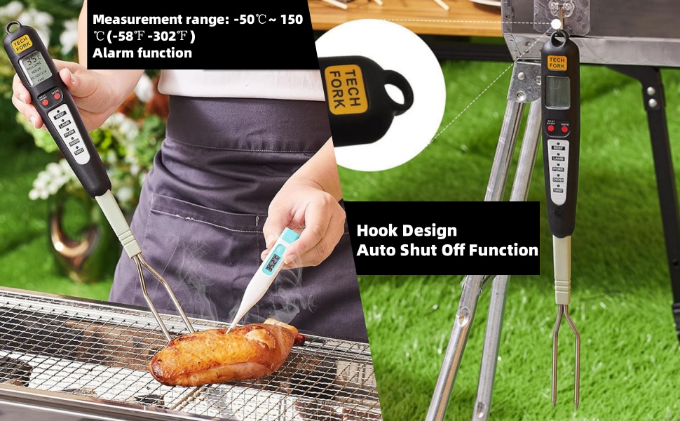 Digital Meat Thermometer Fork, Fast Read Grill Thermometer with LED Display and Stainless Steel Probes for Steak Chicken Pork Turkey Hot Grilled Food for Men Him Dad