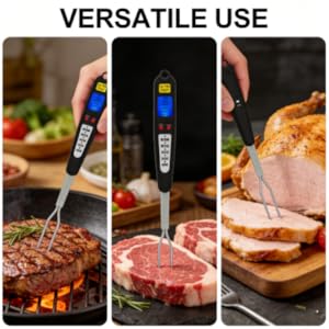 Digital Meat Thermometer Fork, Fast Read Grill Thermometer with LED Display and Stainless Steel Probes for Steak Chicken Pork Turkey Hot Grilled Food for Men Him Dad