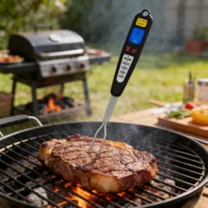 Digital Meat Thermometer Fork, Fast Read Grill Thermometer with LED Display and Stainless Steel Probes for Steak Chicken Pork Turkey Hot Grilled Food for Men Him Dad