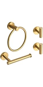 Brushed Gold Bathroom Hardware Accessories Set 5 Piece, Stainless Steel Bath Towel Bar Set 24 Inch,Toilet Paper Holder,Towel Ring Holder,Towel Rack Set,Gold Bathroom Accessories Kit