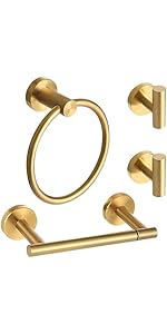 Brushed Gold Bathroom Hardware Accessories Set 5 Piece, Stainless Steel Bath Towel Bar Set 24 Inch,Toilet Paper Holder,Towel Ring Holder,Towel Rack Set,Gold Bathroom Accessories Kit