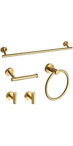 Brushed Gold Bathroom Hardware Accessories Set 5 Piece, Stainless Steel Bath Towel Bar Set 24 Inch,Toilet Paper Holder,Towel Ring Holder,Towel Rack Set,Gold Bathroom Accessories Kit