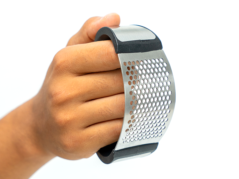 Garlic press rocker, crusher, mincer tool stainless steel with a Garlic Peeler, spatula, and Brush extract more Garlic Paste. The Garlic Mincer Tool Squeezes, Extracts, Crushes